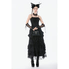 Darkinlove Women's Gothic Embroidered Peplum Slip Dress