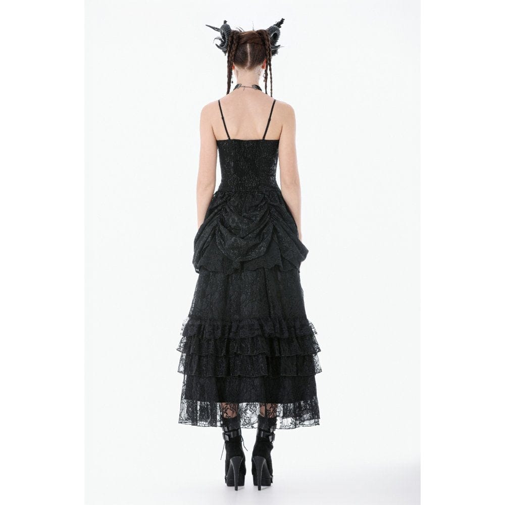 Darkinlove Women's Gothic Embroidered Peplum Slip Dress