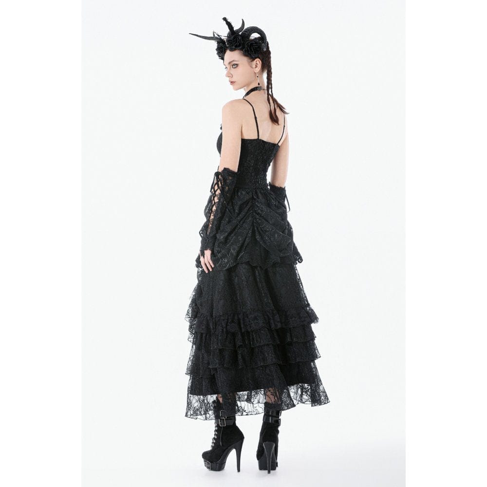 Darkinlove Women's Gothic Embroidered Peplum Slip Dress