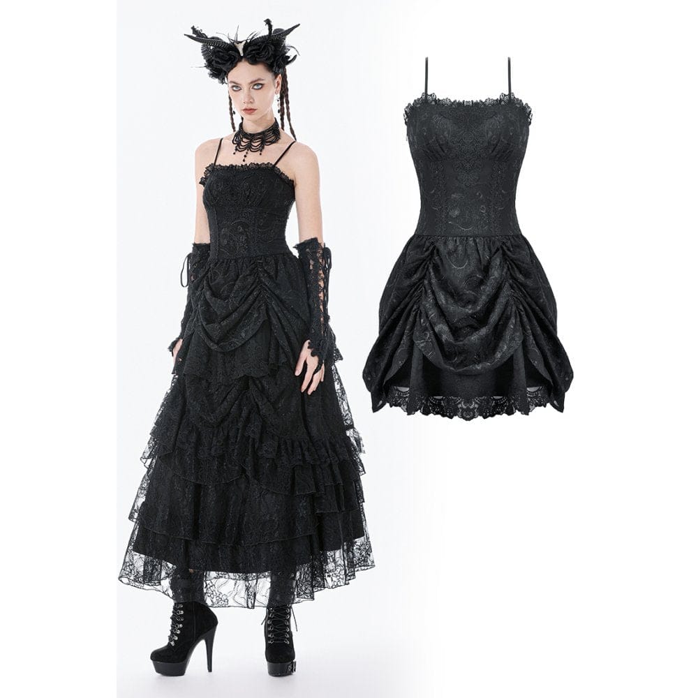 Darkinlove Women's Gothic Embroidered Peplum Slip Dress