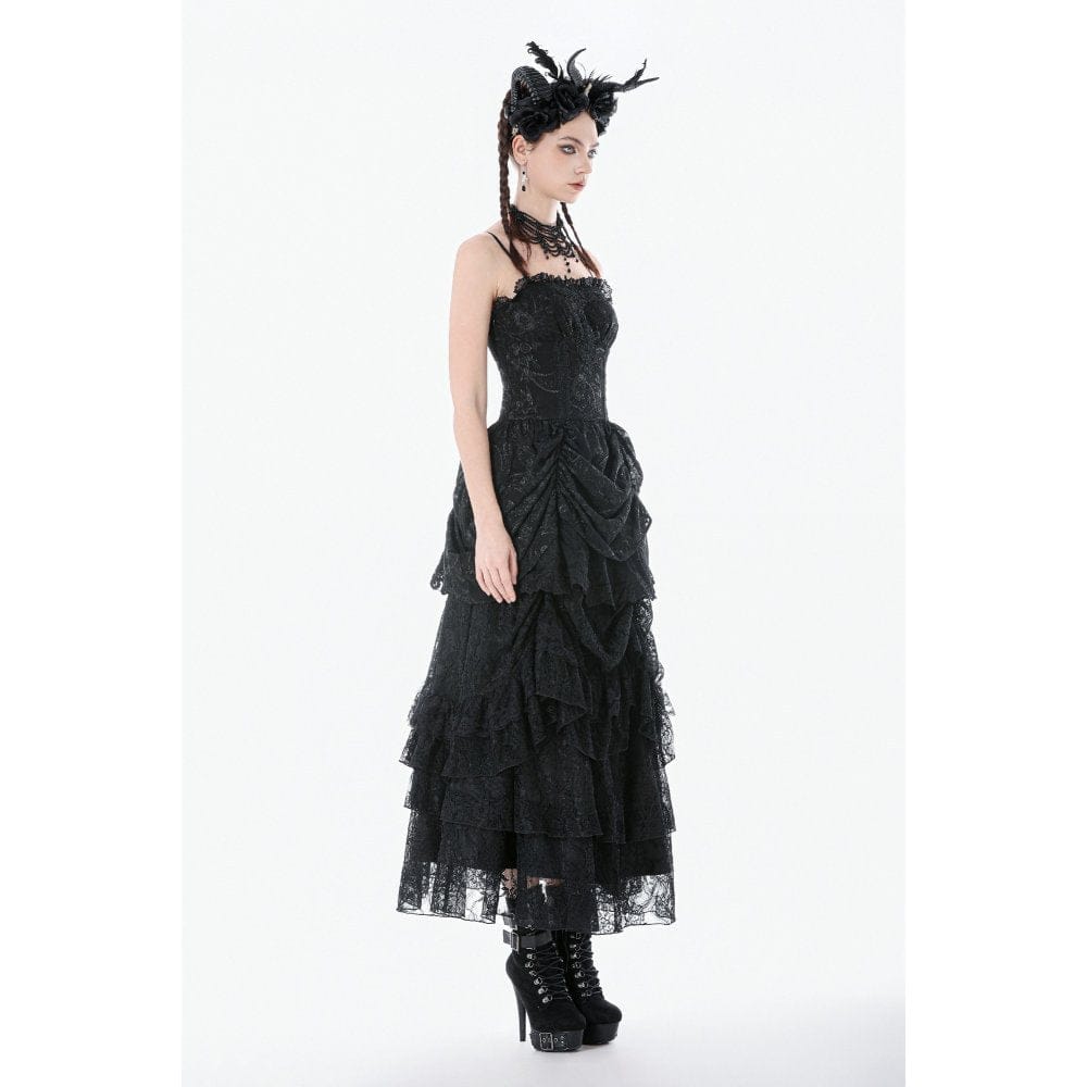 Darkinlove Women's Gothic Embroidered Peplum Slip Dress