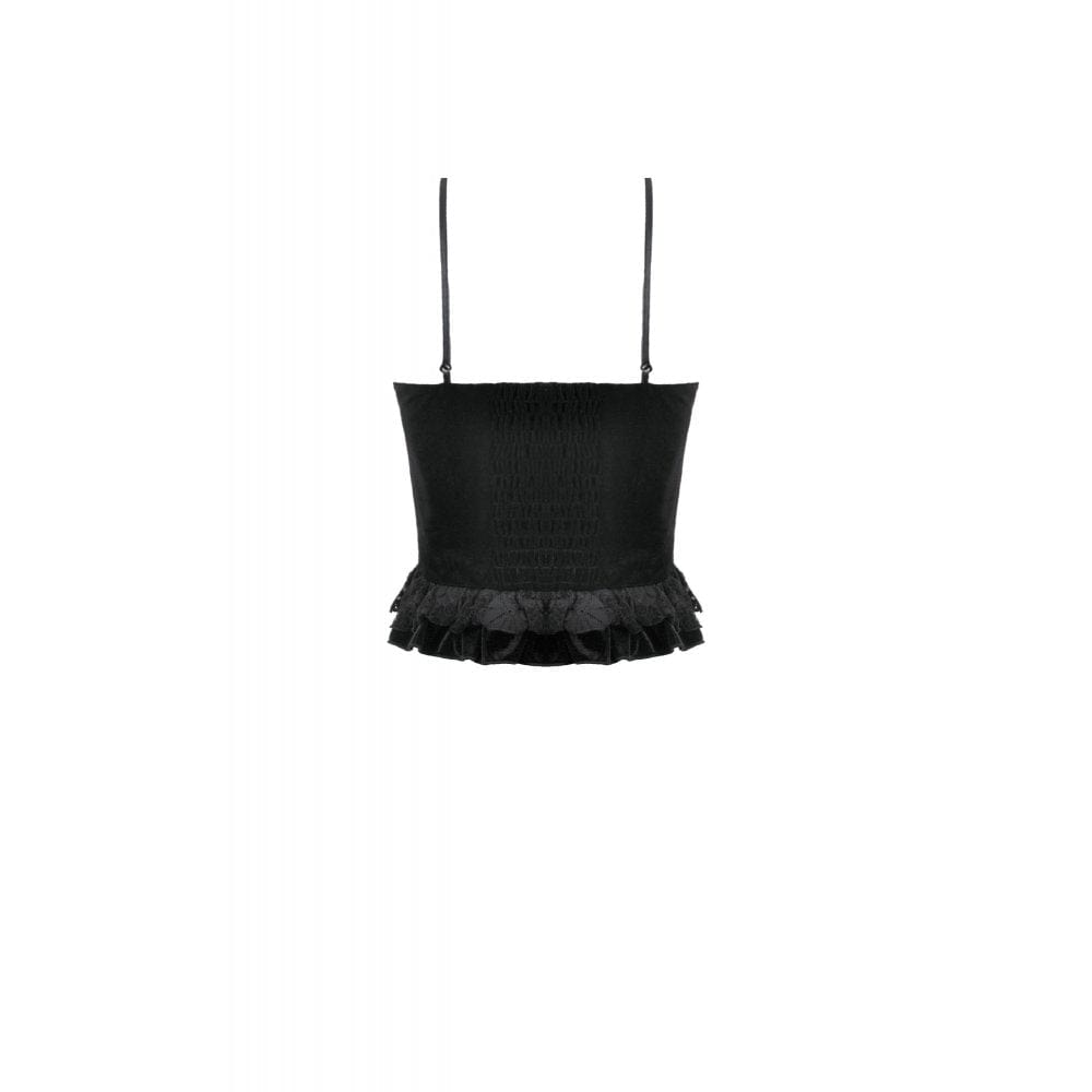 Darkinlove Women's Gothic Embroidered Ruffled Velvet Bustier