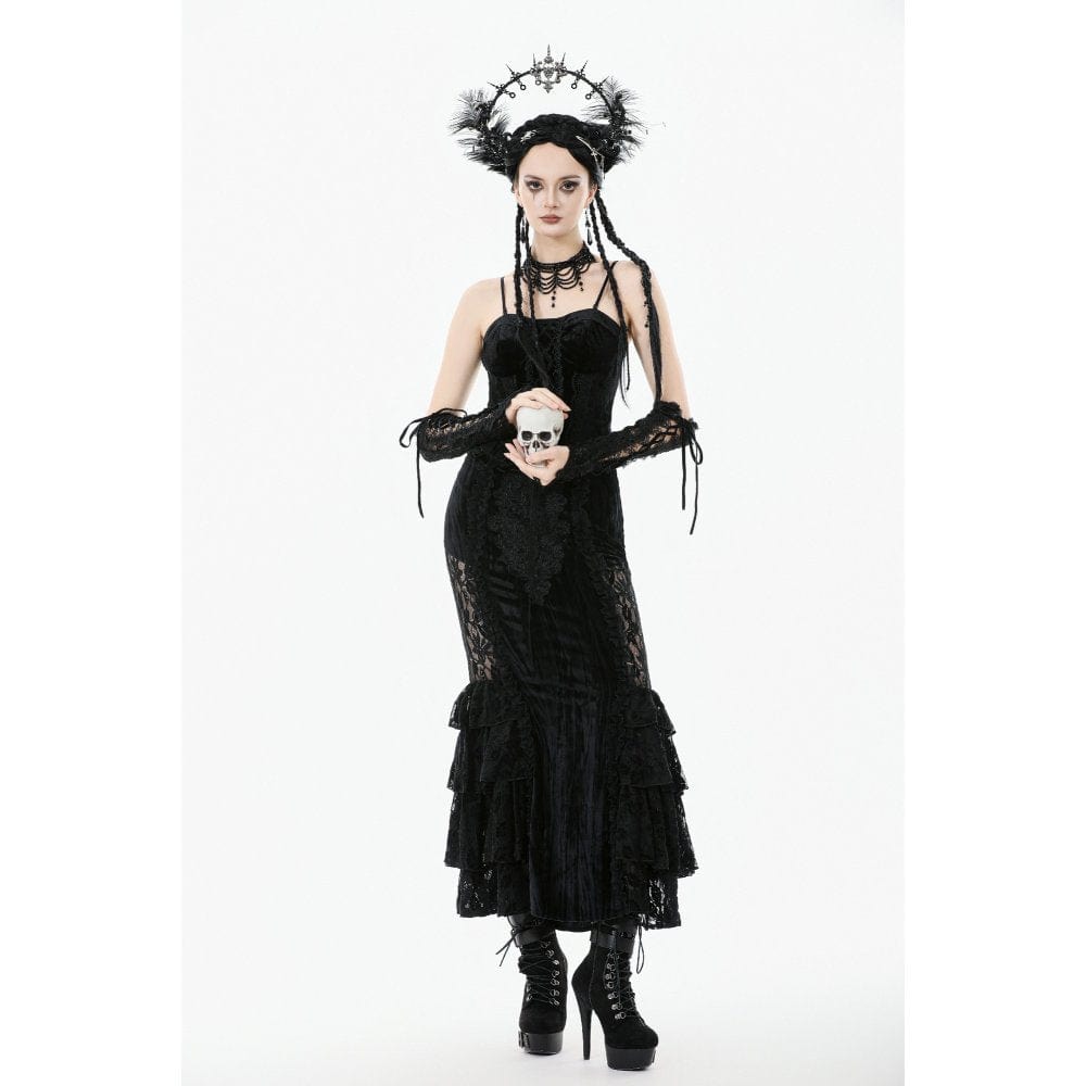 Darkinlove Women's Gothic Embroidered Ruffled Velvet Bustier