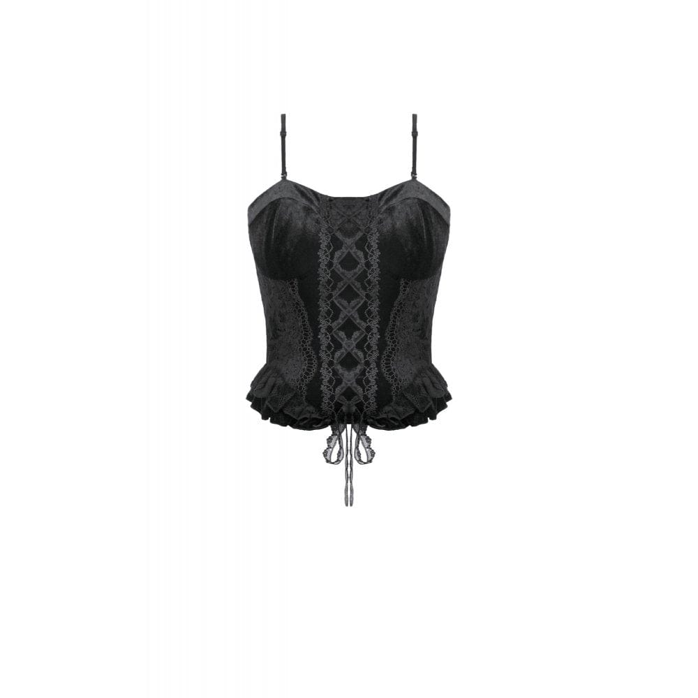 Darkinlove Women's Gothic Embroidered Ruffled Velvet Bustier