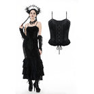 Darkinlove Women's Gothic Embroidered Ruffled Velvet Bustier