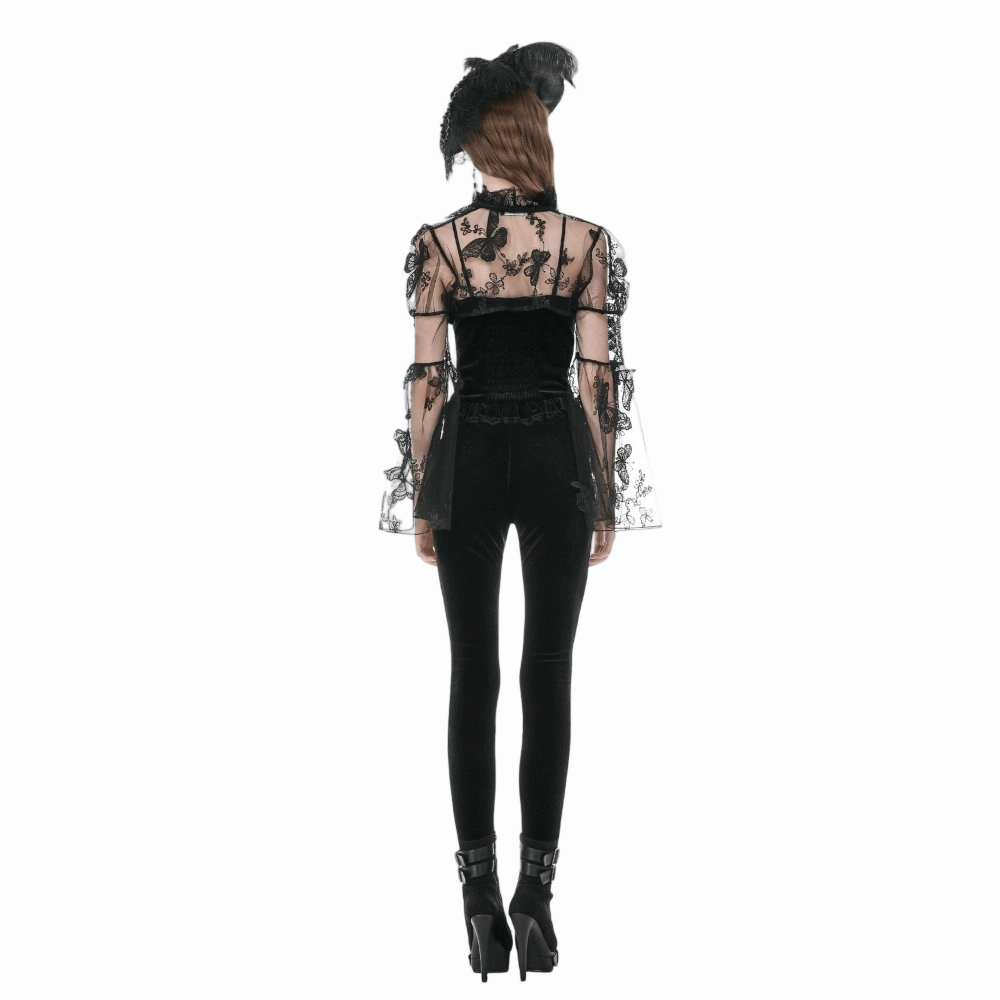 Leggings da donna Darkinlove con ricami gotici e inserti in pizzo trasparente.