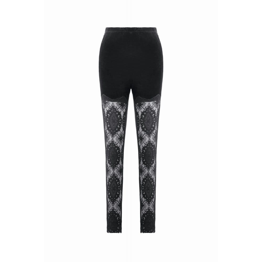 Leggings da donna Darkinlove con ricami gotici e inserti in pizzo trasparente.