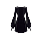 Darkinlove Women's Gothic Embroidered Square Neck Bell Sleeve Velvet Short Dress