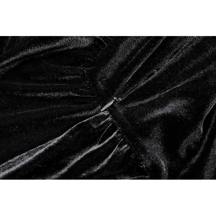 Darkinlove Women's Gothic Embroidered Square Neck Bell Sleeve Velvet Short Dress