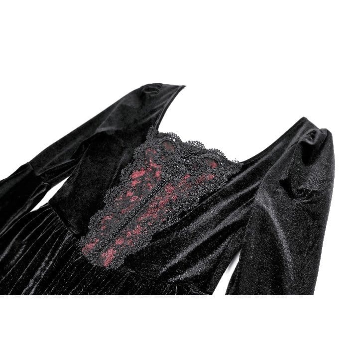 Darkinlove Women's Gothic Embroidered Square Neck Bell Sleeve Velvet Short Dress