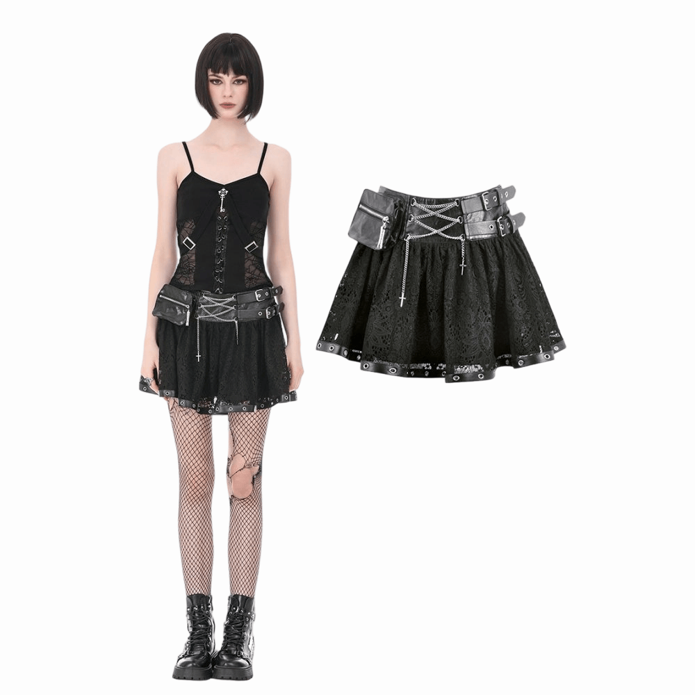 Darkinlove Women's Gothic Eyelet Buckle Straps Chained Short Skirt