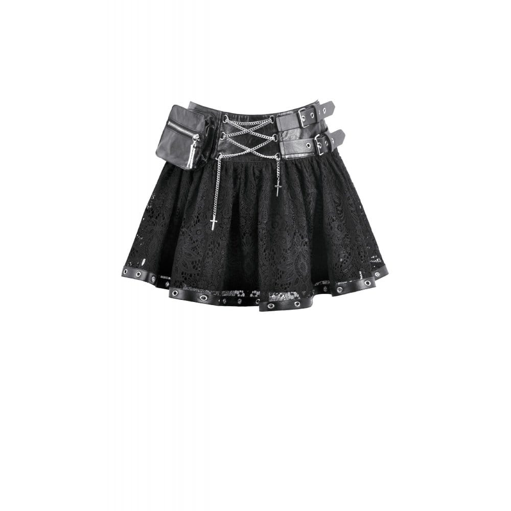 Darkinlove Women's Gothic Eyelet Buckle Straps Chained Short Skirt