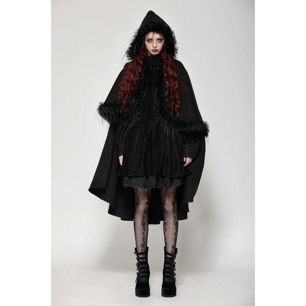 Darkinlove Women's Gothic Faux Fur Cloak with Hood