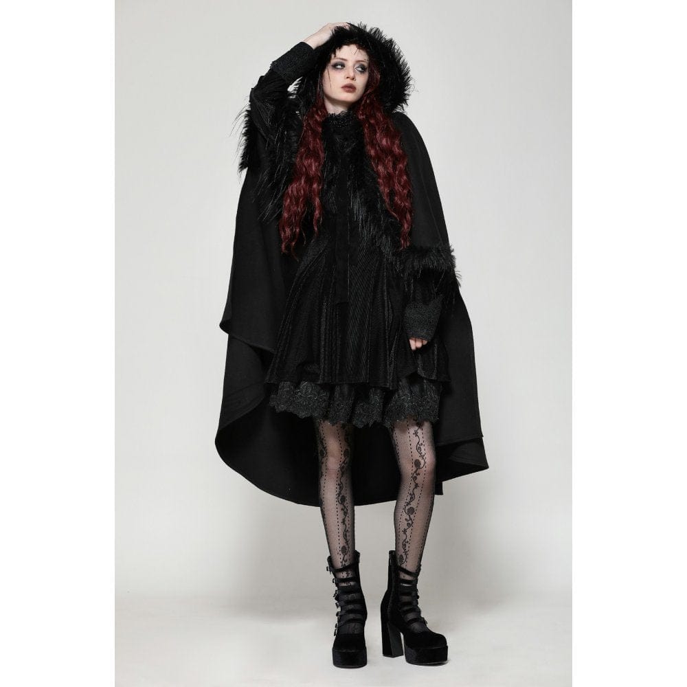 Darkinlove Women's Gothic Faux Fur Cloak with Hood