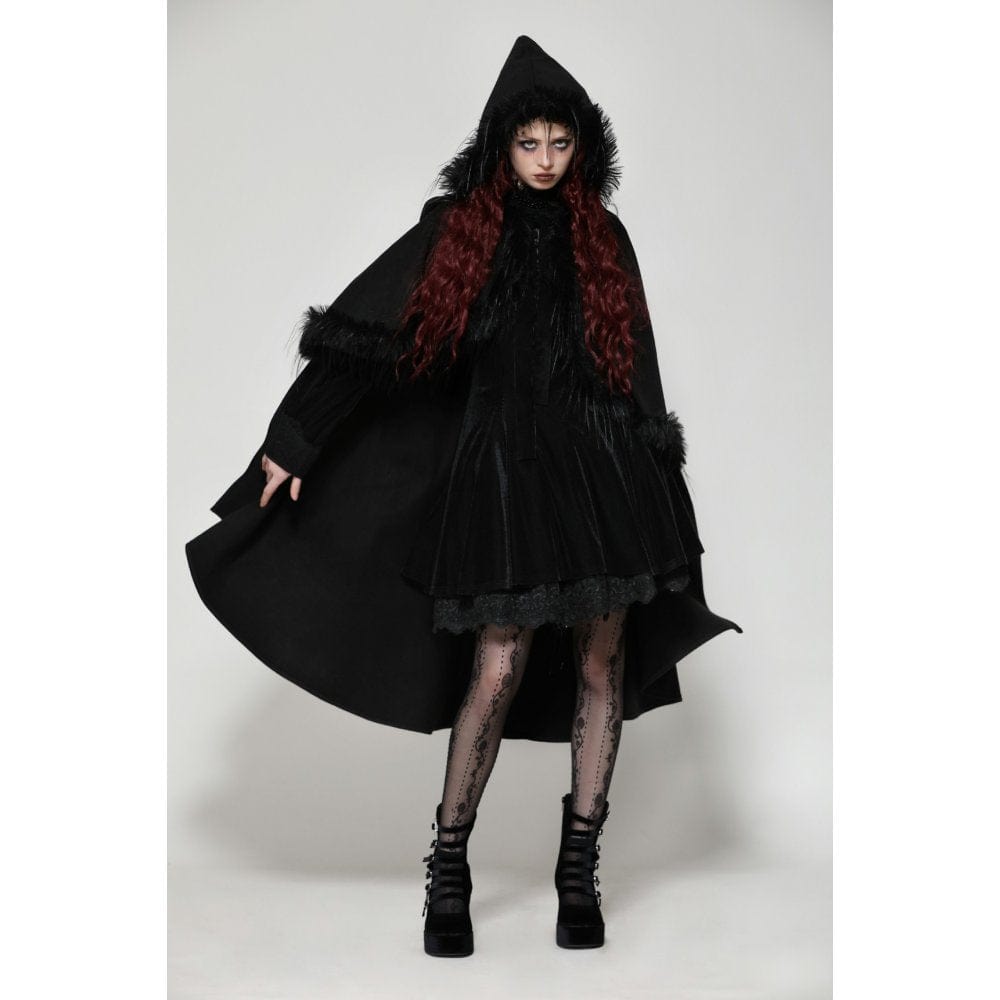 Darkinlove Women's Gothic Faux Fur Cloak with Hood