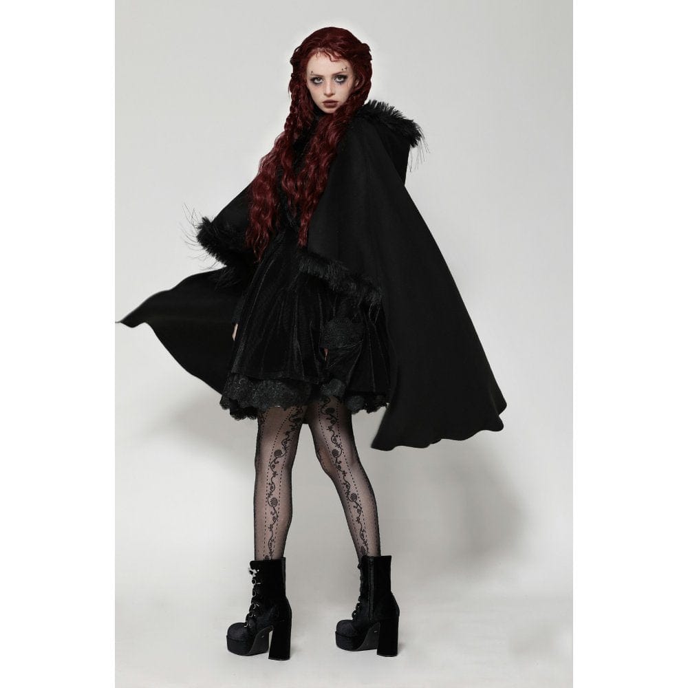 Darkinlove Women's Gothic Faux Fur Cloak with Hood