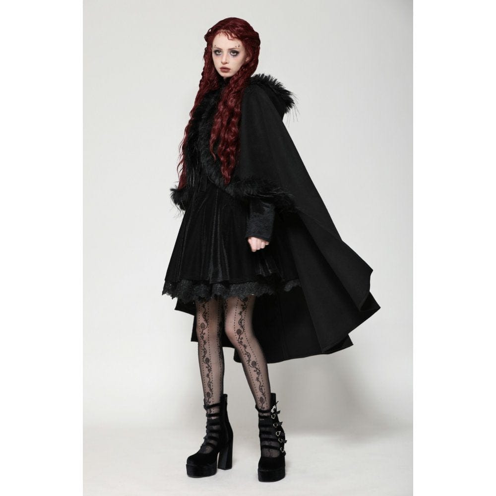 Darkinlove Women's Gothic Faux Fur Cloak with Hood