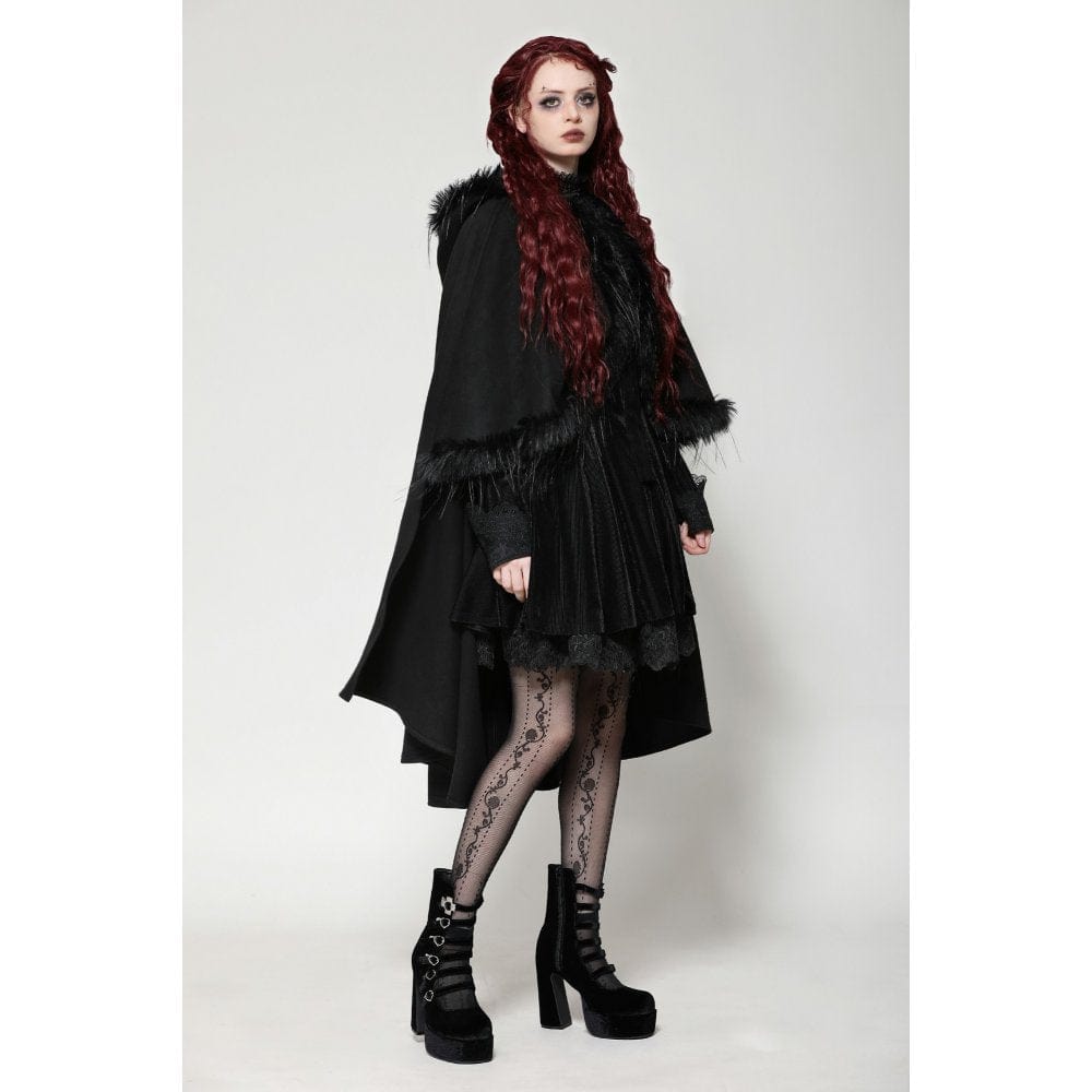 Darkinlove Women's Gothic Faux Fur Cloak with Hood