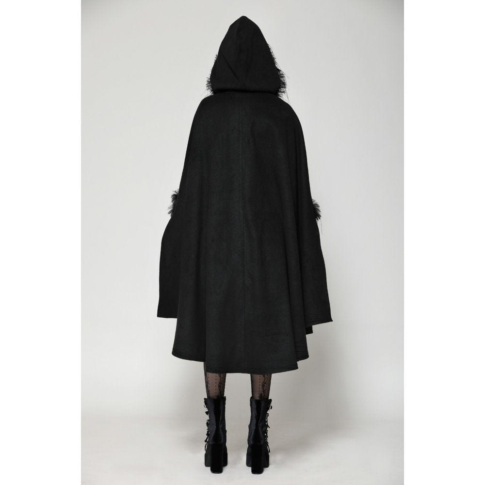 Darkinlove Women's Gothic Faux Fur Cloak with Hood