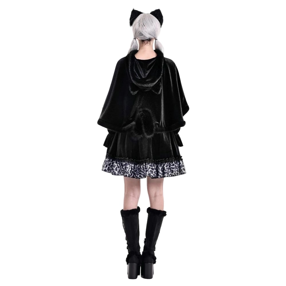 Darkinlove Women's Gothic Faux Fur Trim Cat Ears Hooded Velvet Cape