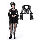 Darkinlove Women's Gothic Flare Sleeved Lace-up Lace Top