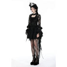 Darkinlove Women's Gothic Flare Sleeved Lace-up Lace Top