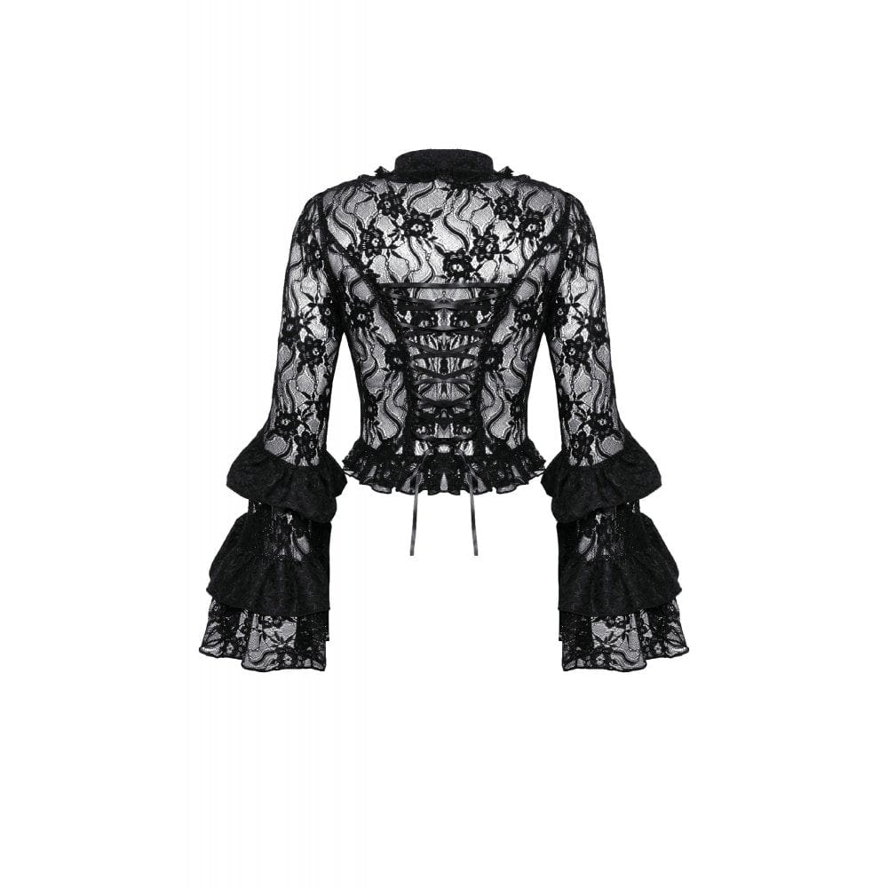Darkinlove Women's Gothic Flare Sleeved Lace-up Lace Top