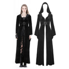 Darkinlove Women's Gothic Flared Sleeved Buckle Velvet Coat with Hood