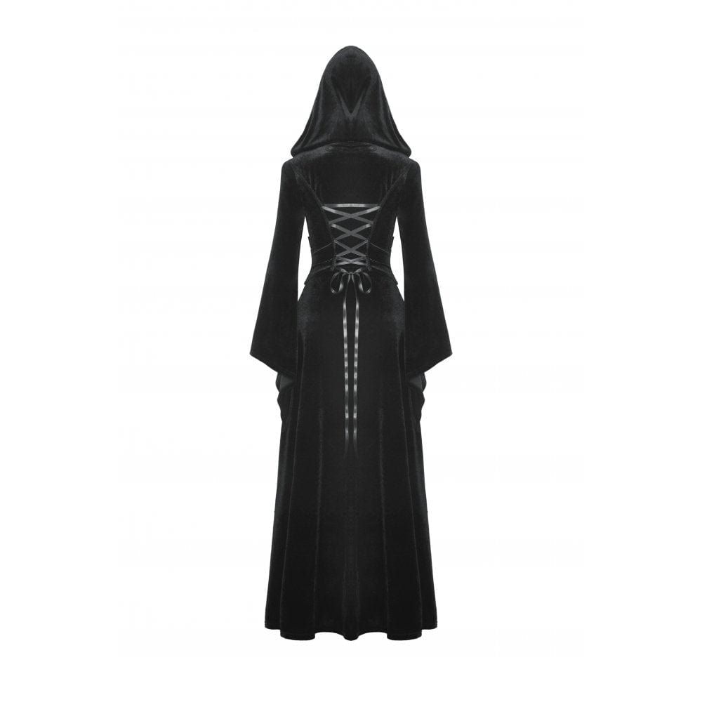Darkinlove Women's Gothic Flared Sleeved Buckle Velvet Coat with Hood