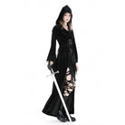 Darkinlove Women's Gothic Flared Sleeved Buckle Velvet Coat with Hood