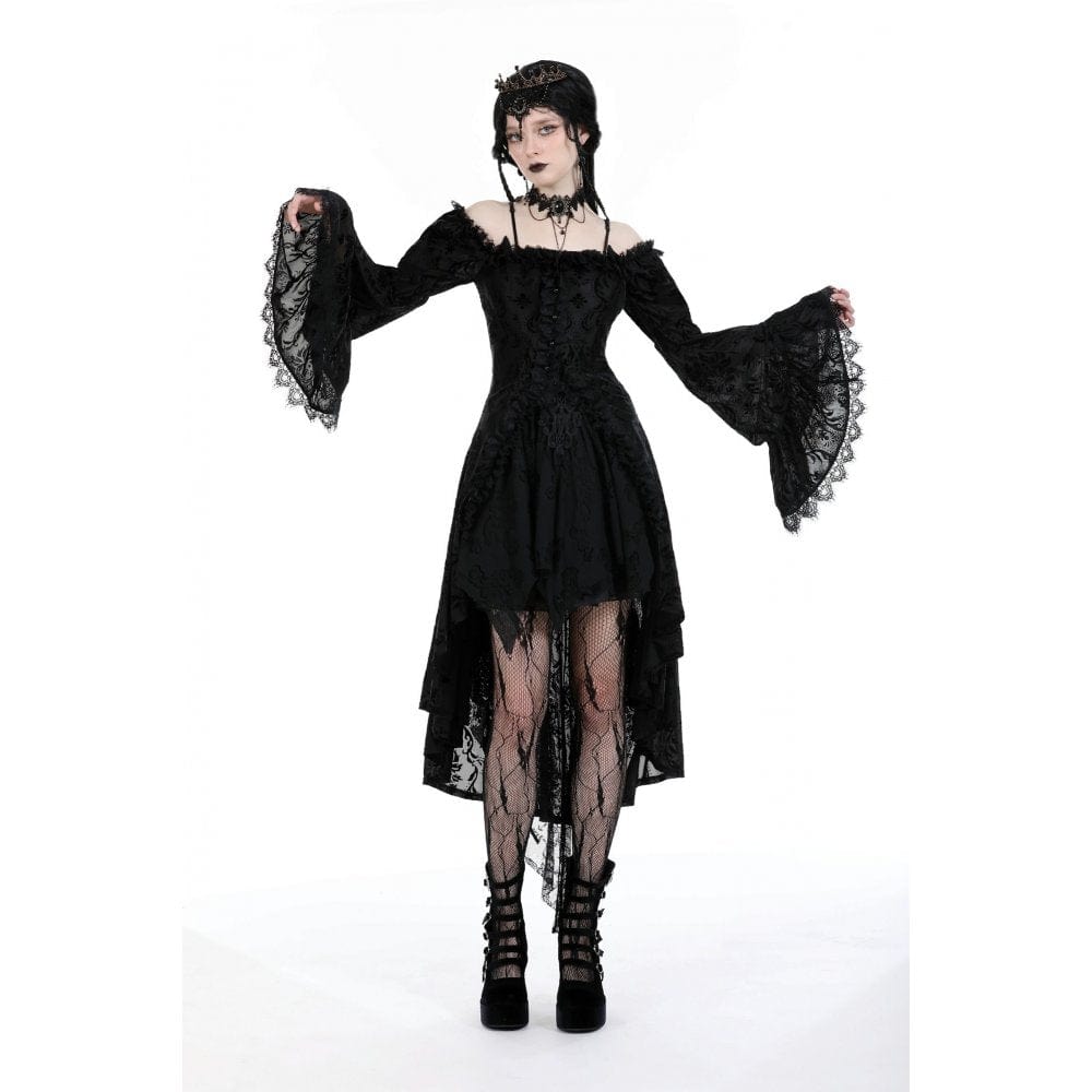 Darkinlove Women's Gothic Flared Sleeved Flocking Tailed Jacket