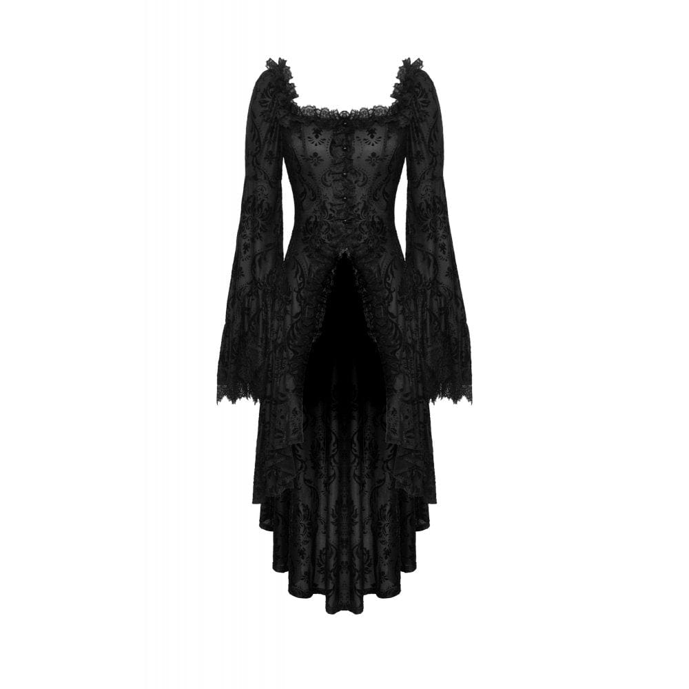 Darkinlove Women's Gothic Flared Sleeved Flocking Tailed Jacket