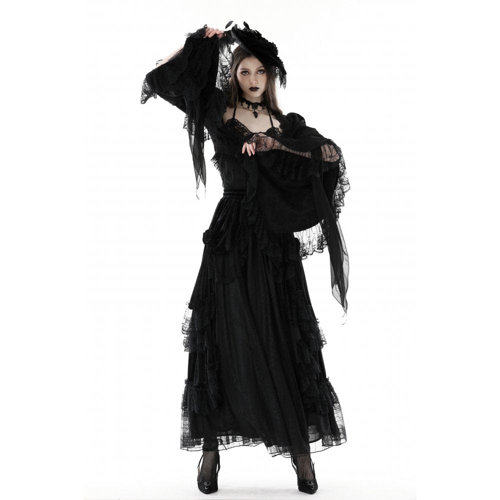 Darkinlove Women's Gothic Flared Sleeved Lace Splice Cape
