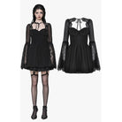 Darkinlove Women's Gothic Flared Sleeved Lace Splice Evening Dress