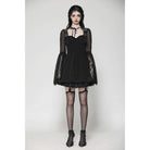 Darkinlove Women's Gothic Flared Sleeved Lace Splice Evening Dress