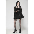 Darkinlove Women's Gothic Flared Sleeved Lace Splice Evening Dress