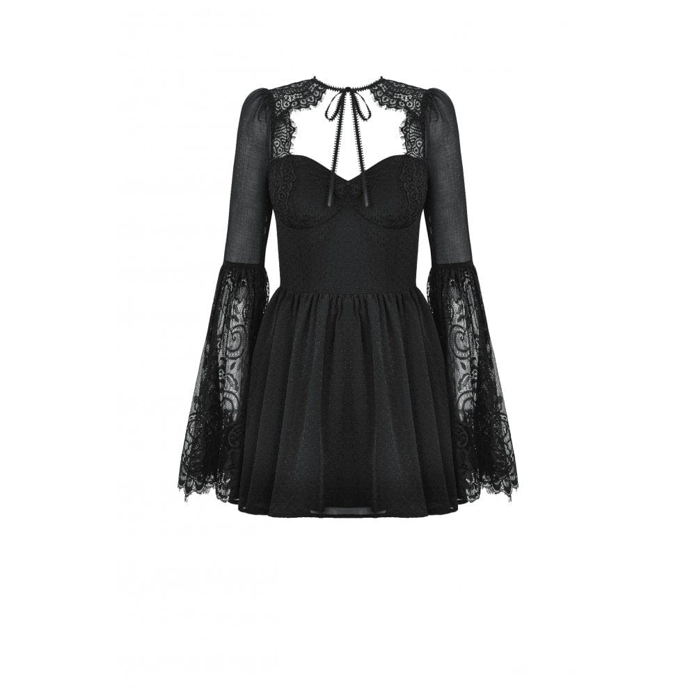 Darkinlove Women's Gothic Flared Sleeved Lace Splice Evening Dress