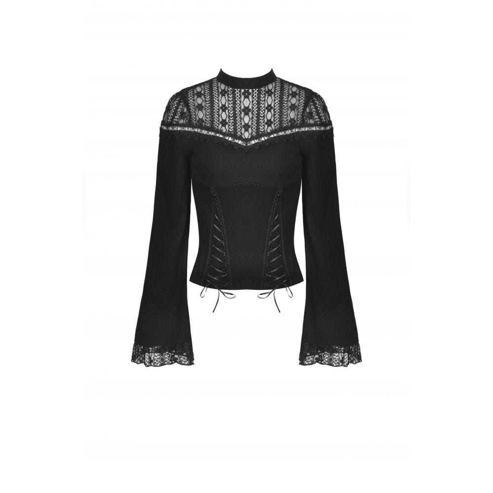 Darkinlove Women's Gothic Flared Sleeved Lace Splice Shirt