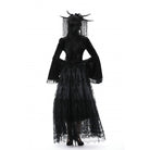 Darkinlove Damen Gothic-Hemd mit ausgestellten Ärmeln, Spitze und Spleiß-Samt