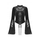 Darkinlove Damen Gothic-Hemd mit ausgestellten Ärmeln, Spitze und Spleiß-Samt