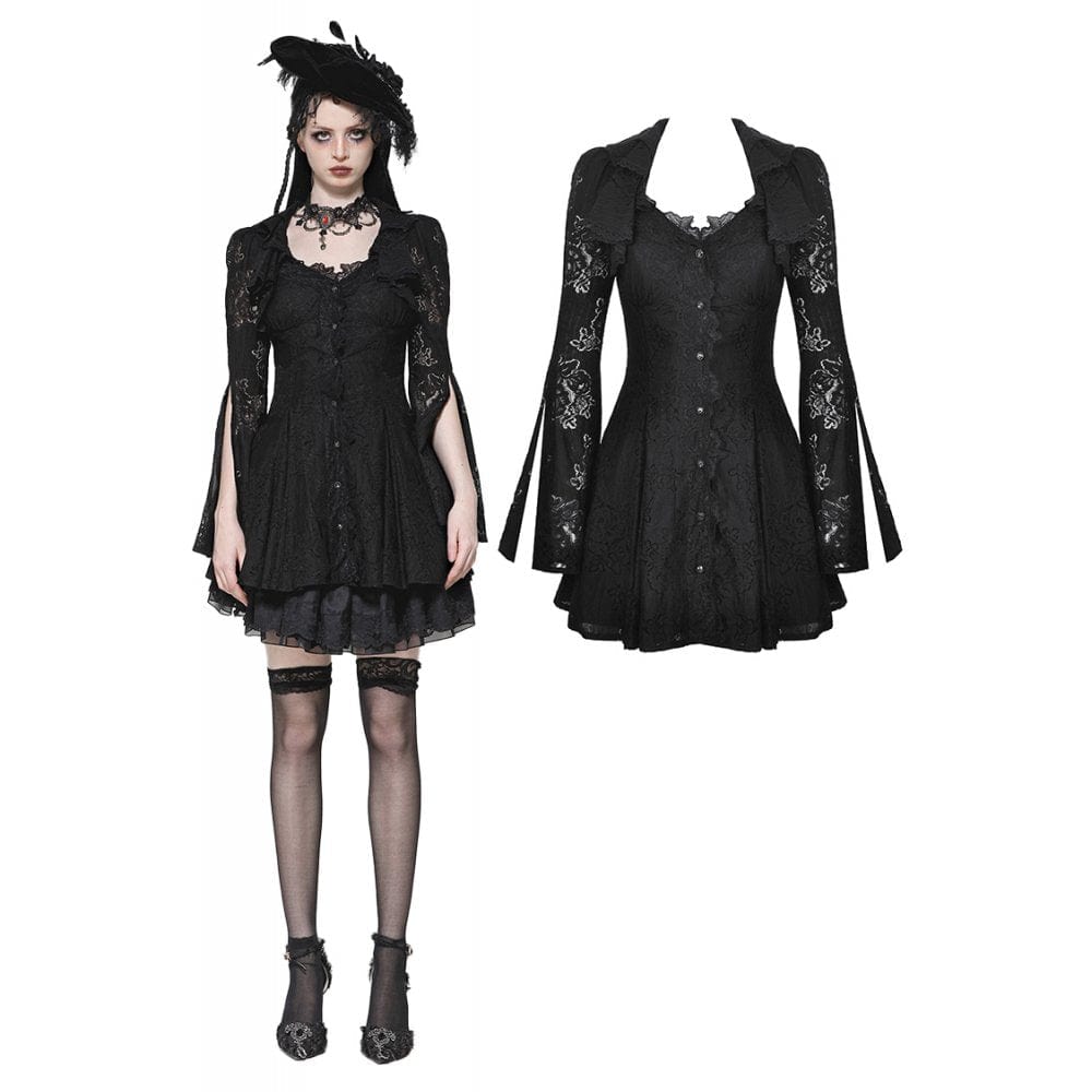 Darkinlove Women's Gothic Flared Sleeved Lace-up Lace Honeymoon Dress