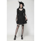 Darkinlove Women's Gothic Flared Sleeved Lace-up Lace Honeymoon Dress