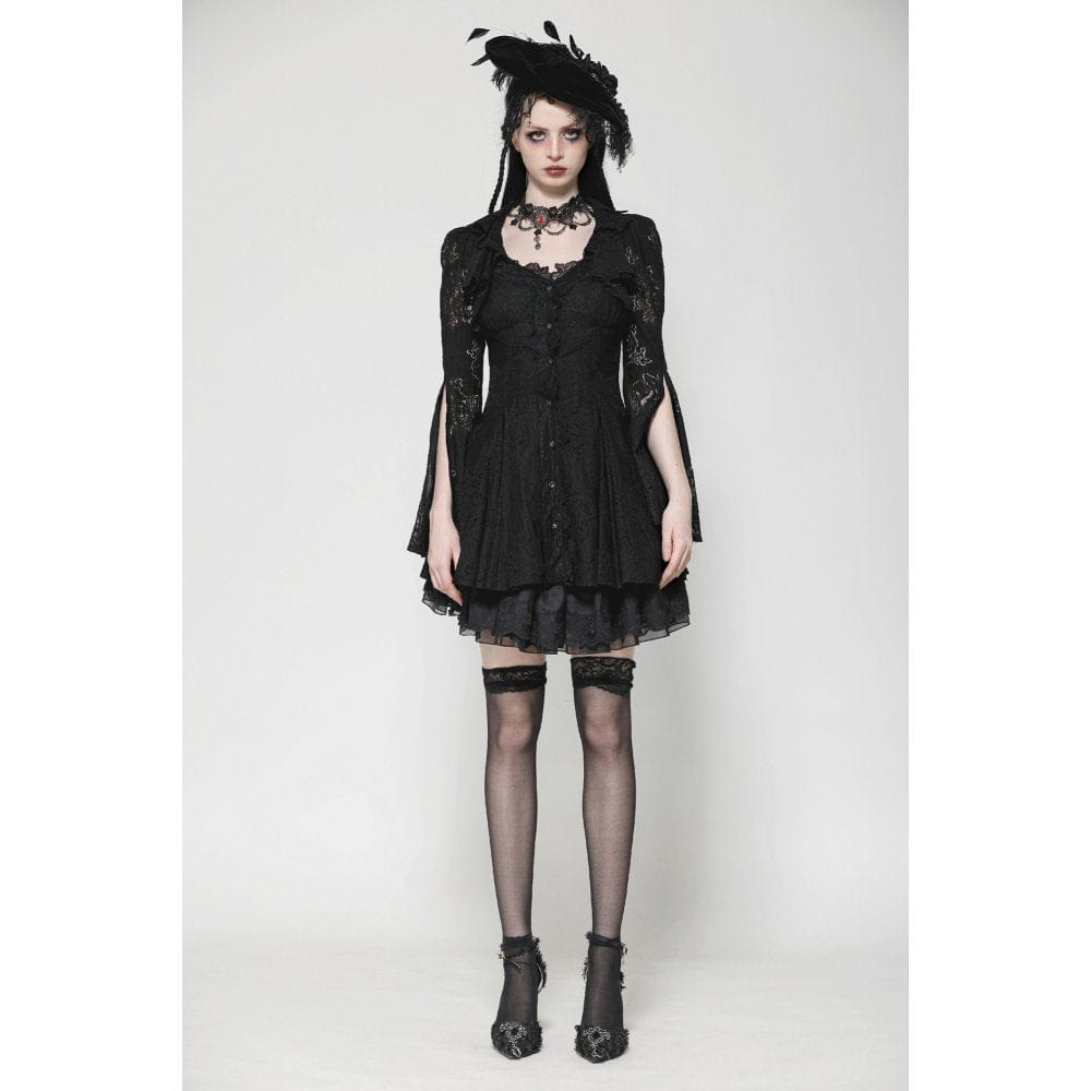 Darkinlove Women's Gothic Flared Sleeved Lace-up Lace Honeymoon Dress
