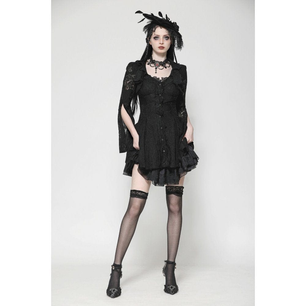 Darkinlove Women's Gothic Flared Sleeved Lace-up Lace Honeymoon Dress
