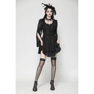 Darkinlove Women's Gothic Flared Sleeved Lace-up Lace Honeymoon Dress