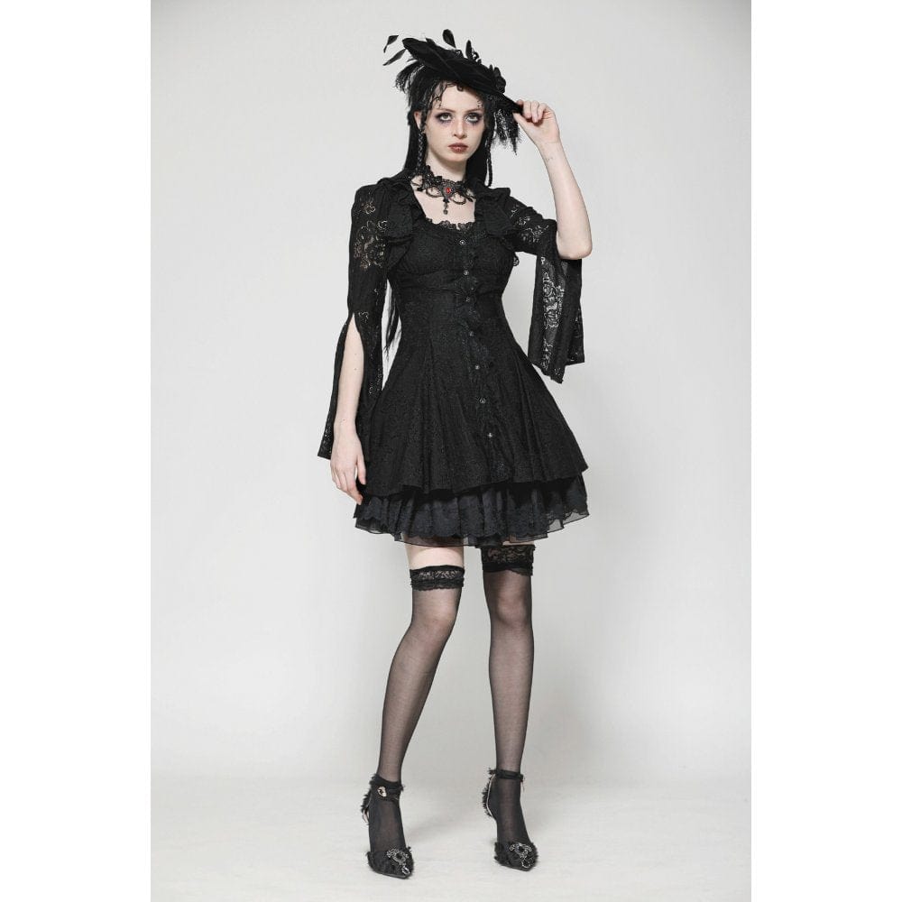 Darkinlove Women's Gothic Flared Sleeved Lace-up Lace Honeymoon Dress