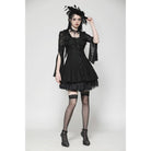 Darkinlove Women's Gothic Flared Sleeved Lace-up Lace Honeymoon Dress