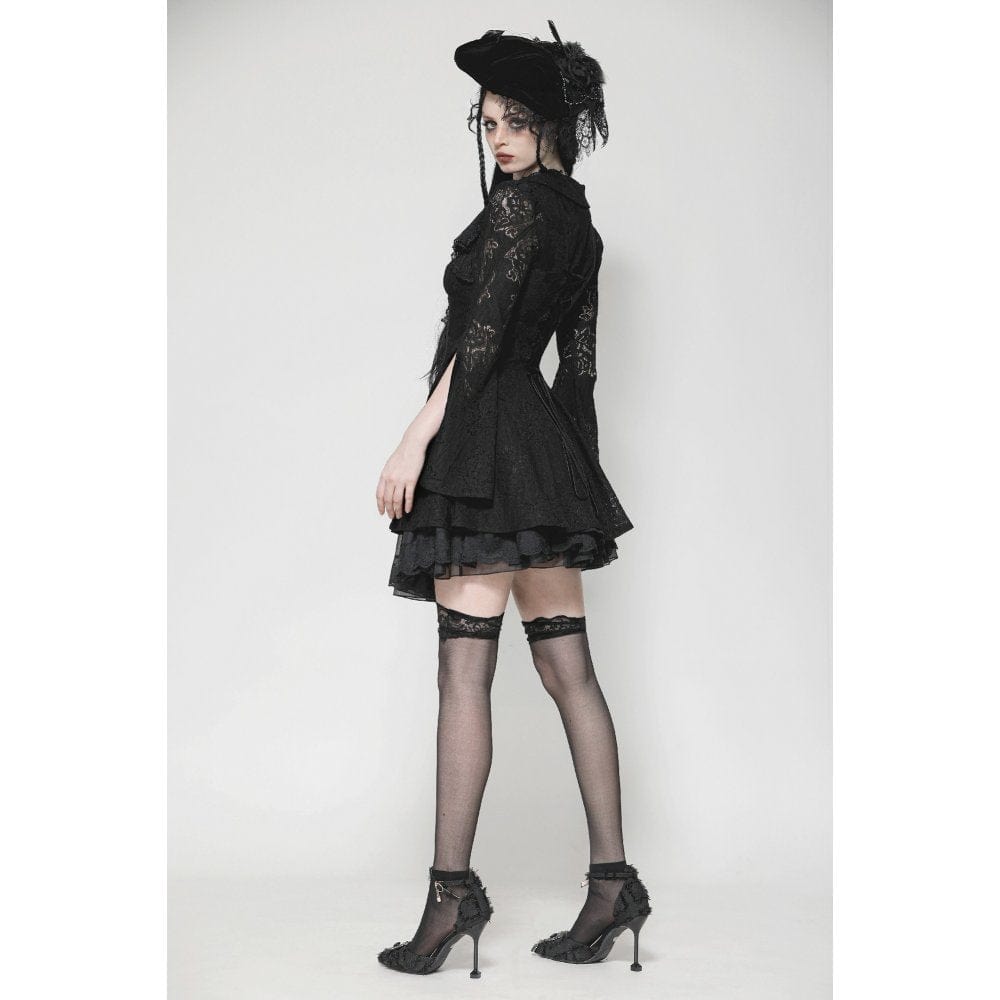 Darkinlove Women's Gothic Flared Sleeved Lace-up Lace Honeymoon Dress