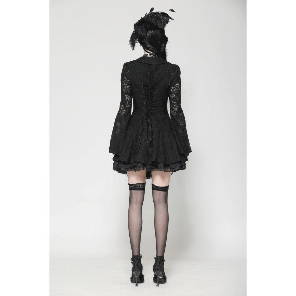 Darkinlove Women's Gothic Flared Sleeved Lace-up Lace Honeymoon Dress