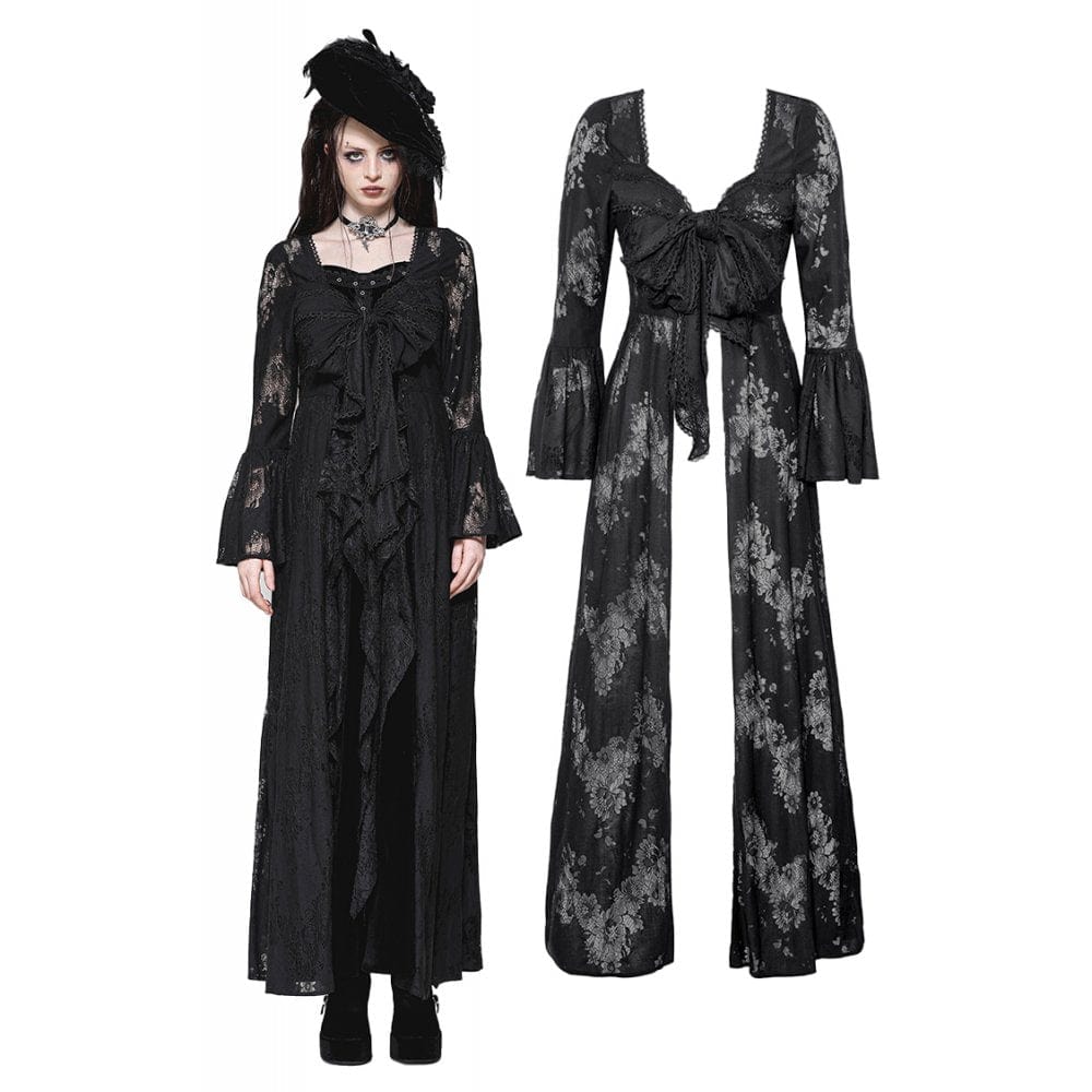 Darkinlove Women's Gothic Flared Sleeved Lace-up Lace Long Jacket